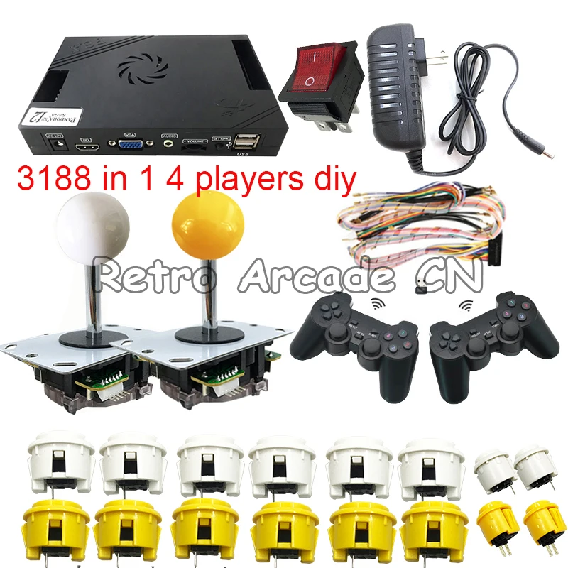 

4 Players Arcade Parts Pandora Box 12 3188 in 1 Family Version Game Board Diy Kit 53*3D 3P 4P MAME FBA FC SFC PCE PS Simulator