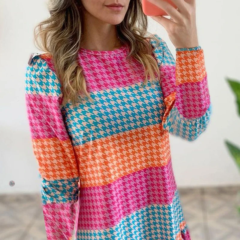 

Plaid Print Round Neck Ruffle Dress Women Autumn Casual Long Sleeve Short Ladies Dress Female 2021 New Fashion Party Vestidos