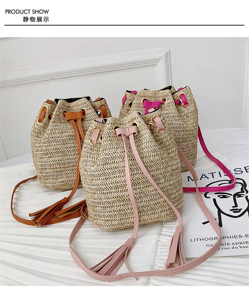 Летняя женская плетеная Сумка из ротанга Соломенная Сумка-ведро модная сумка