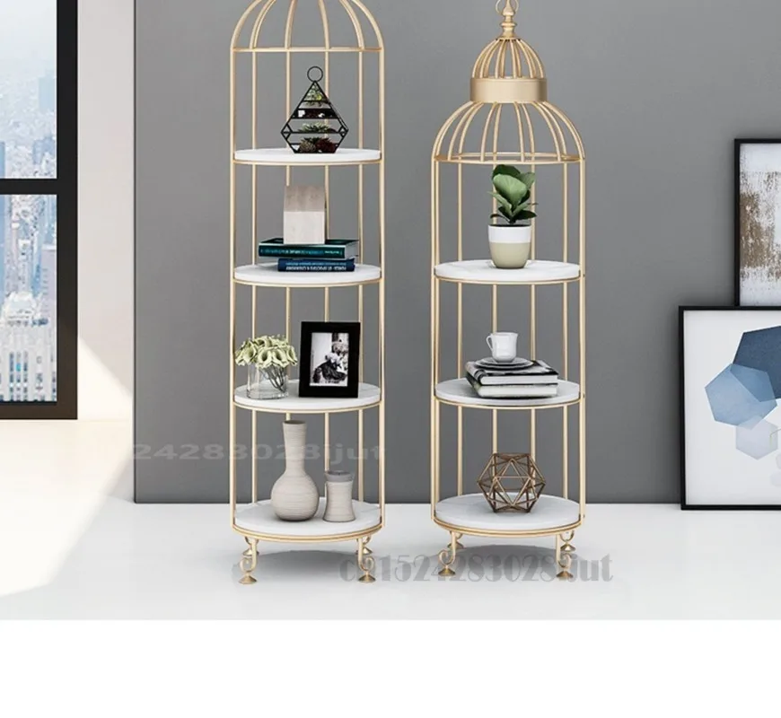 

North golden Bird Cage Shaped Rack Multilayer Metal Storage Shelves Iron Flower Stand Gold Decor for Home Balcony Decoration