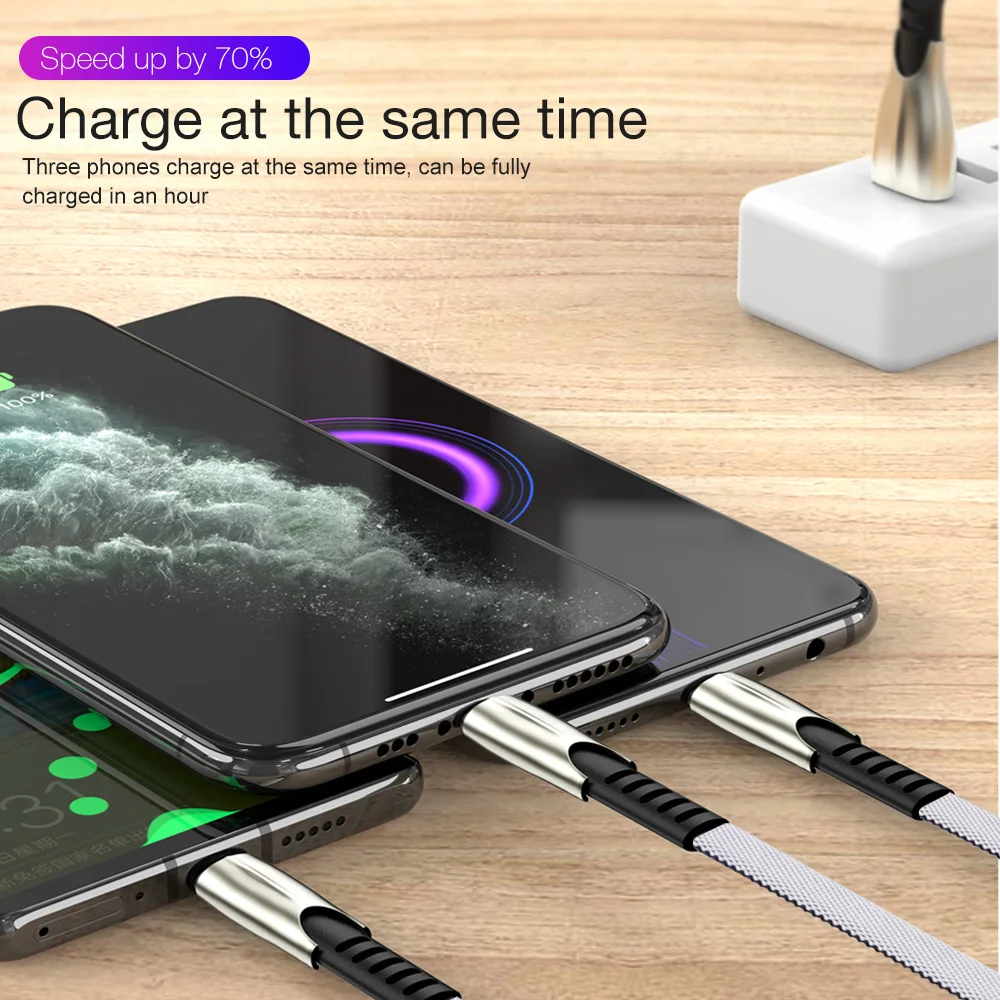 3 в 1 USB кабель для iPhone 11 Pro X Max 6 7 8 Plus Samsung S20 S10 Xiaomi mi 10 Note 9 Micro Type C зарядное устройство