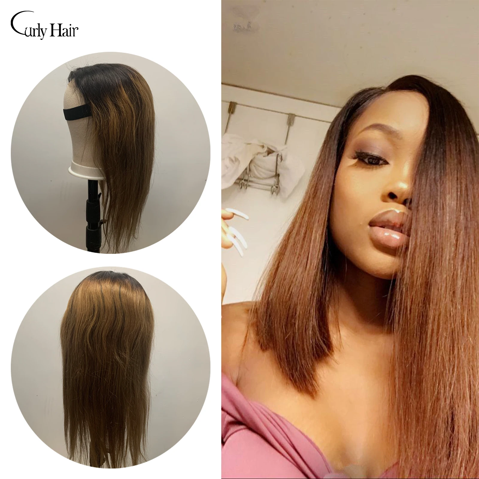 

Curly Hair 4*4 Lace Wigs Straight Hair T1b/30 Double Drawn Remy 100% Human Hair Wigs For Women Malaysian Remy Lace Closure Wig