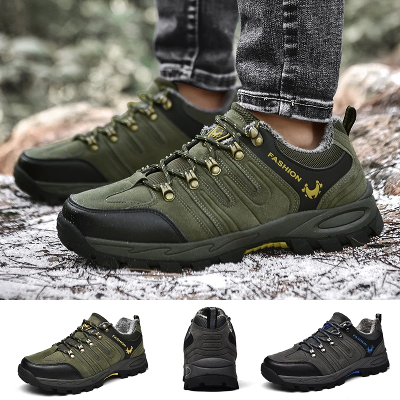 Зимняя спортивная обувь теплая походная с мехом ботинки антискользящие мужские