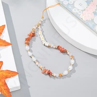 Fashion New Gravel Pearl Phone Chain Women Creative HAPPY Letter Beaded Mobile Phone Case Lanyard Hanging Cord Jewelry Girl Gift