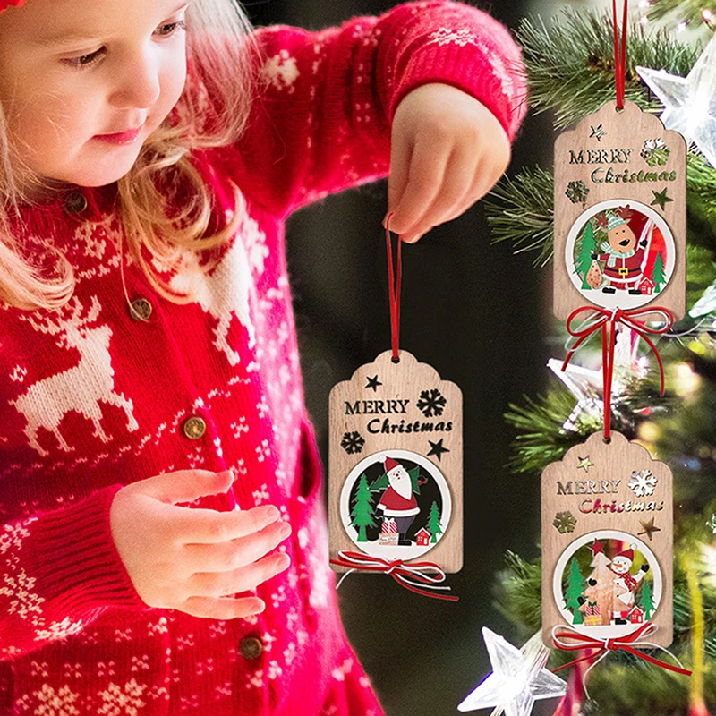 

Christmas Wooden Hollow Bow Wooden Hanging Pendant Xmas Tree Ornament Party Decorations Home Decoration
