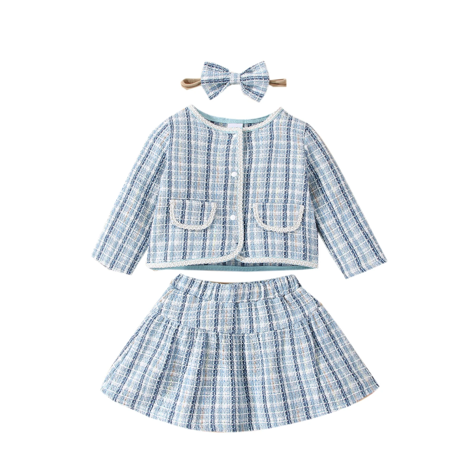 

Ma&Baby 3M-3Years Toddler Infant Baby Girls Clothes Set Plaid Long Sleeve Coats Ruffles Skirts Headband Outfits Costumes