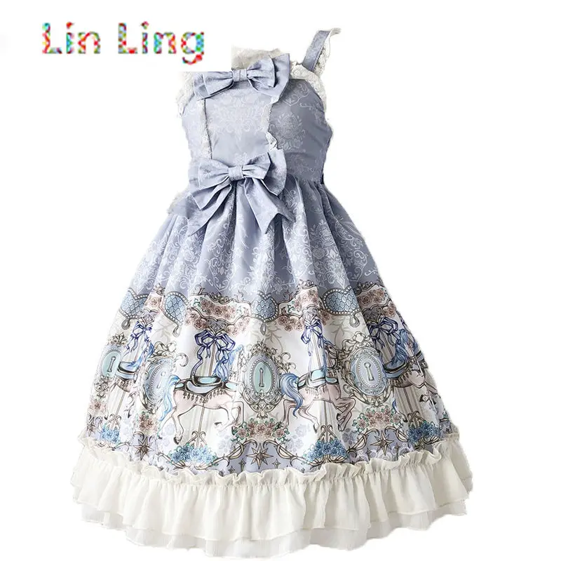 

Sweet Lolita Dress vintage printing Merry-go-round JSK cute dress Lolita bowknot Lace kawaii girl gothic lolita cos loli dress
