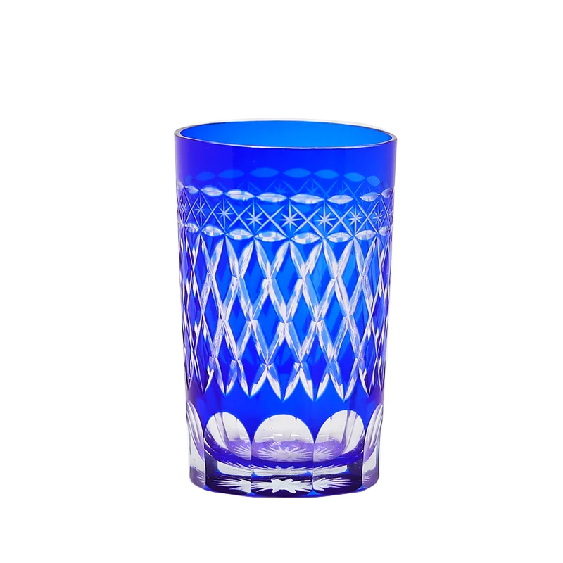 

Hand Cut Colored Glasses Sake Whiskey Glass Cup Blue Carved Wine cup 210612-10