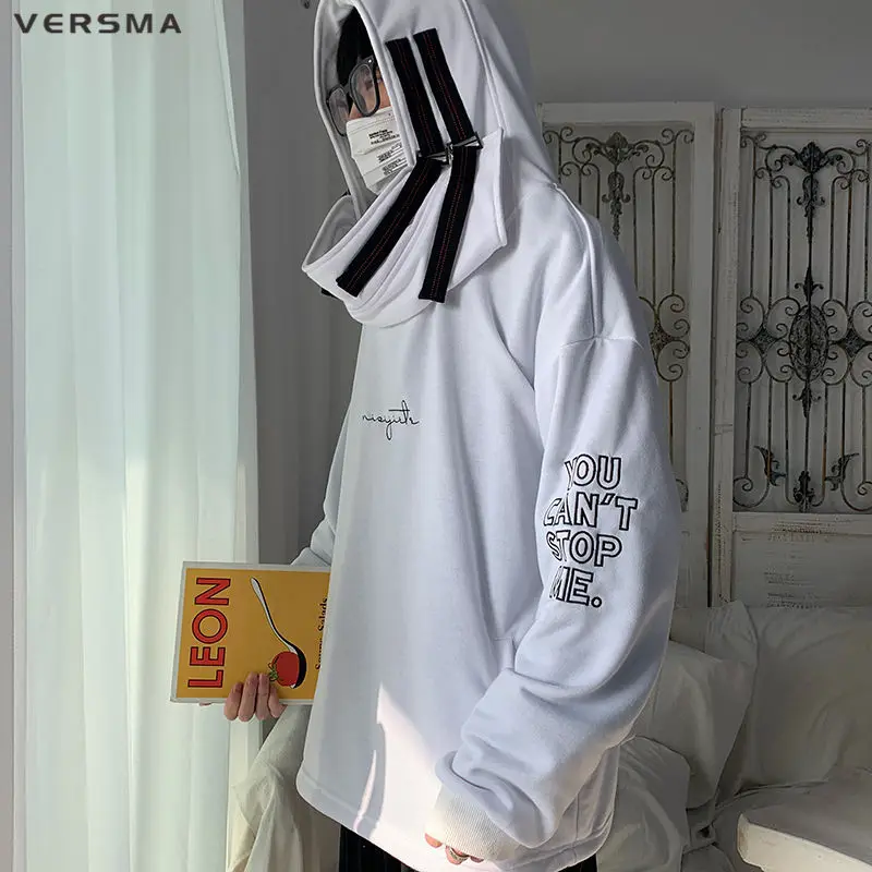 VERSMA Japanese Harajuku BF Ribbon Patchwork Hoodies Sweatshirts Men ...