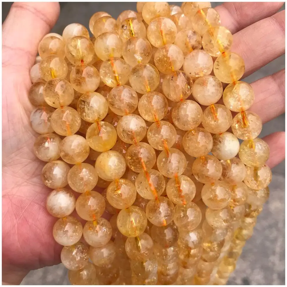 

Genuine Natural Brazil Citrines Stone Beads 6/8/10/12MM Round Loose Yellow Crystal Gem Stone Beads For Jewelry Making DIY 15''