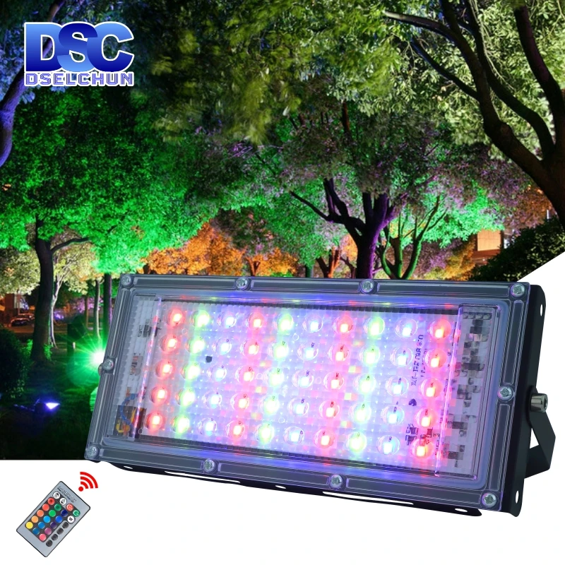 50 Вт светодиодный RGB прожектор светильник лампа AC 220V 230V 240V напольный светильник IP65 Водонепроницаемый отражатель Светодиодный точечный светильник с пультом дистанционного управления Управление