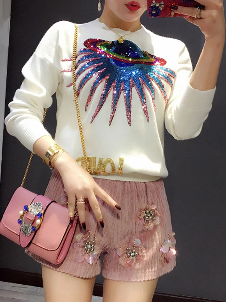 Женский трикотажный пуловер Warmsway джемпер с длинными рукавами и надписью UFO Planet