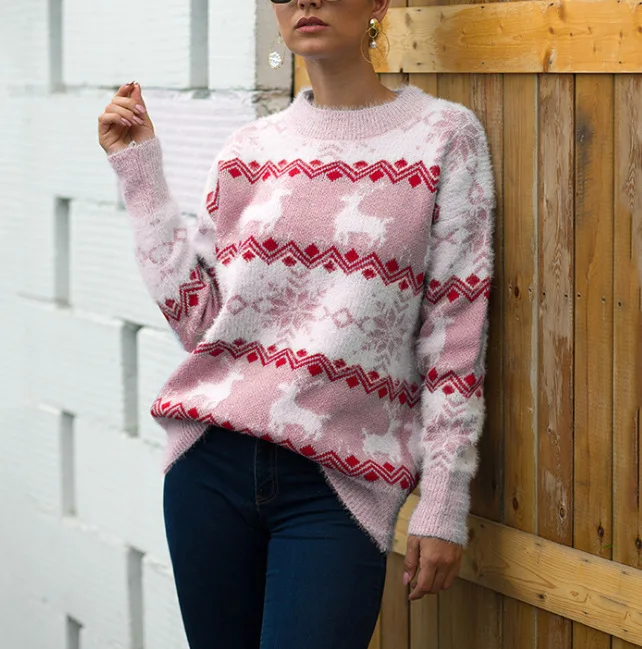 Women Christmas Sweater Long Sleeve ONeck Printed Deer Knitting Tops Pull Femme Nouveaute 2019 Womens Warm Winter Autumn | Женская