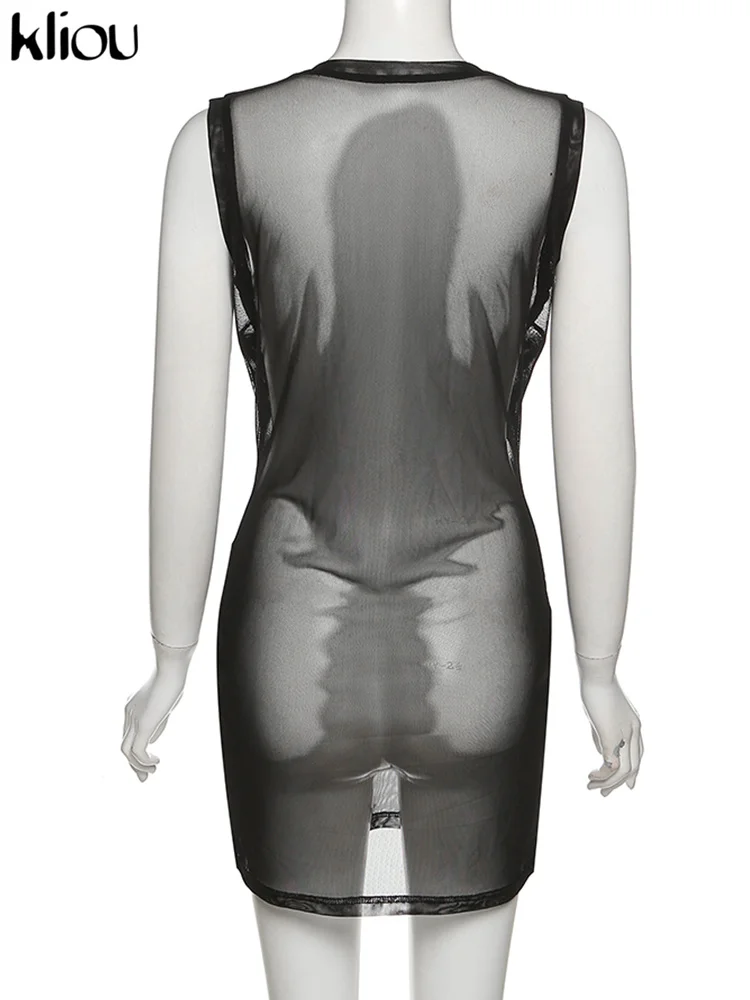 Женское Сетчатое мини-платье Kliou сексуальное облегающее платье без рукавов с