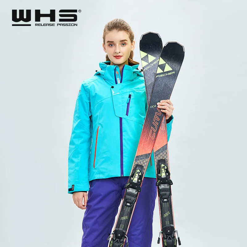 WHS Для женщин лыжные куртки зима теплая уличная куртка для снежной погоды пальто женские водонепроницаемые куртка для снежной погоды Женская дышащая спортивная одежда голубой и серый цвет качественоя куртка