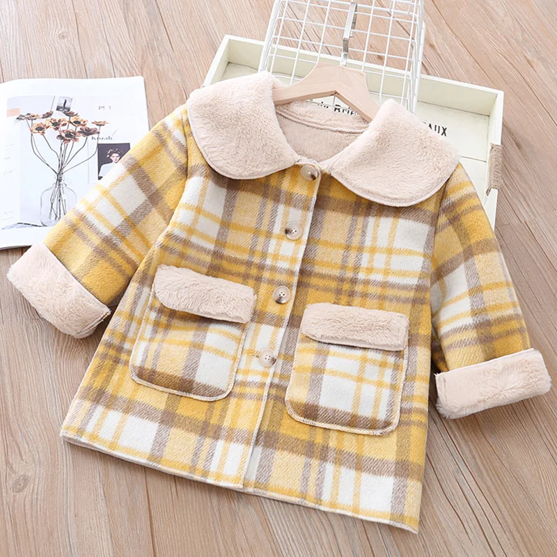 Hot Sale 2021 Fall Winter New Girls Thicken Long Plaid Woolen Jacket Children's Clothes Outerwear Kids Princess Woollen Coat X49 | Детская