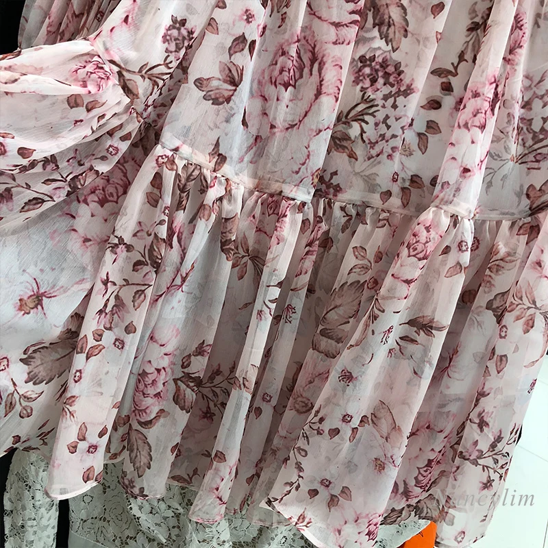 

2021 Spring Autumn New Bohemia Floral Dress Temperament Women's Long Sleeve Stand Collar Belt Waist Dresses Lady Holiday Clothes