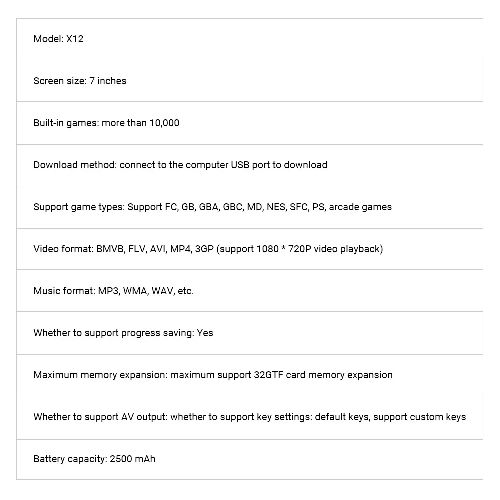 

X12Plus Handheld Game Console Double Rocker 16GB Video Game Console Built in10000 Games Spupport AV Output TF Card Music E-Book
