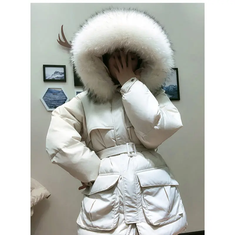Белый пуховик зимняя женская мода 2020 новая теплая хлопковая одежда с капюшоном и
