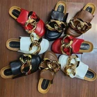 Мюли женские кожаные на платформе, сланцы с металлической цепочкой, Роскошные роскошные дизайнерские роскошные Тапочки, красные, лето 2022