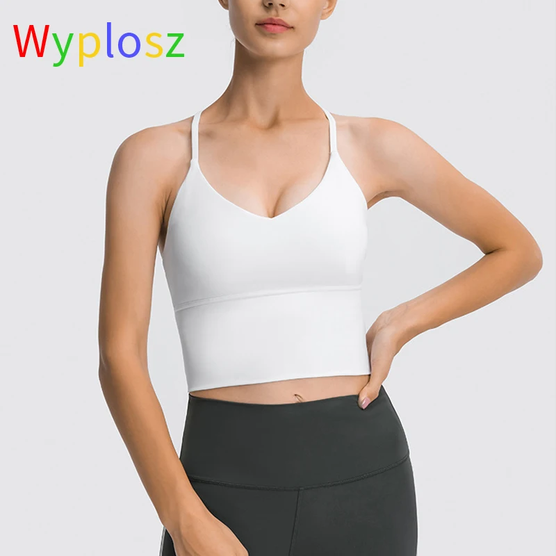 Wyplosz Yoga Bra Tight Sport Tank Top Cross Back With Removable Chest Fitness Vest Sexy Comfortable Women Gym Drop V Collar Long