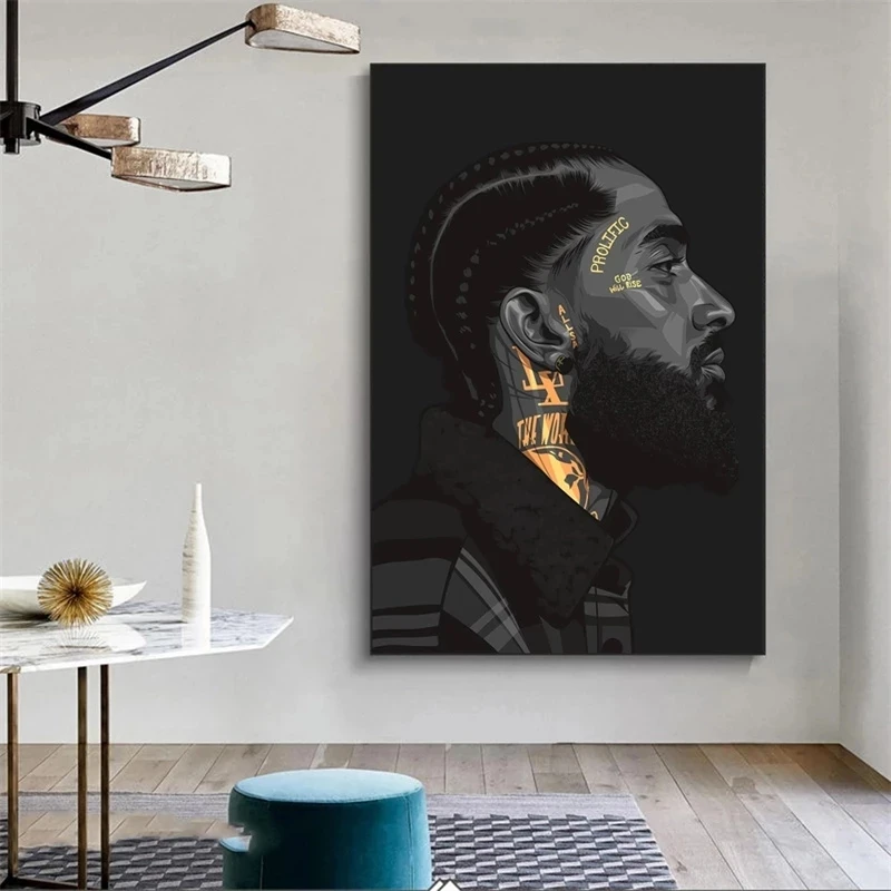 Плакат с рисунком нипси хасл рэпер настенная живопись для гостиной черный белый