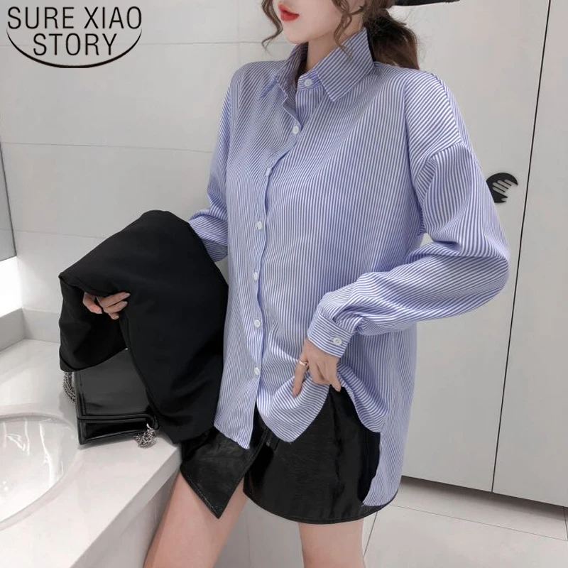

Casual Long Sleeve Office Lady Shirt Fashion Striped Shirt Women Loose Tops Elegant Spring Chiffon Blouse Feminina Tops 7982 50