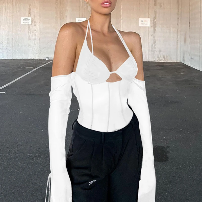 

Miguofan Mesh Cold Shoulder Sexy Club Blouse Women Black Transparent Blouses Shirt Slim Halter Feminine Blusas Mujer