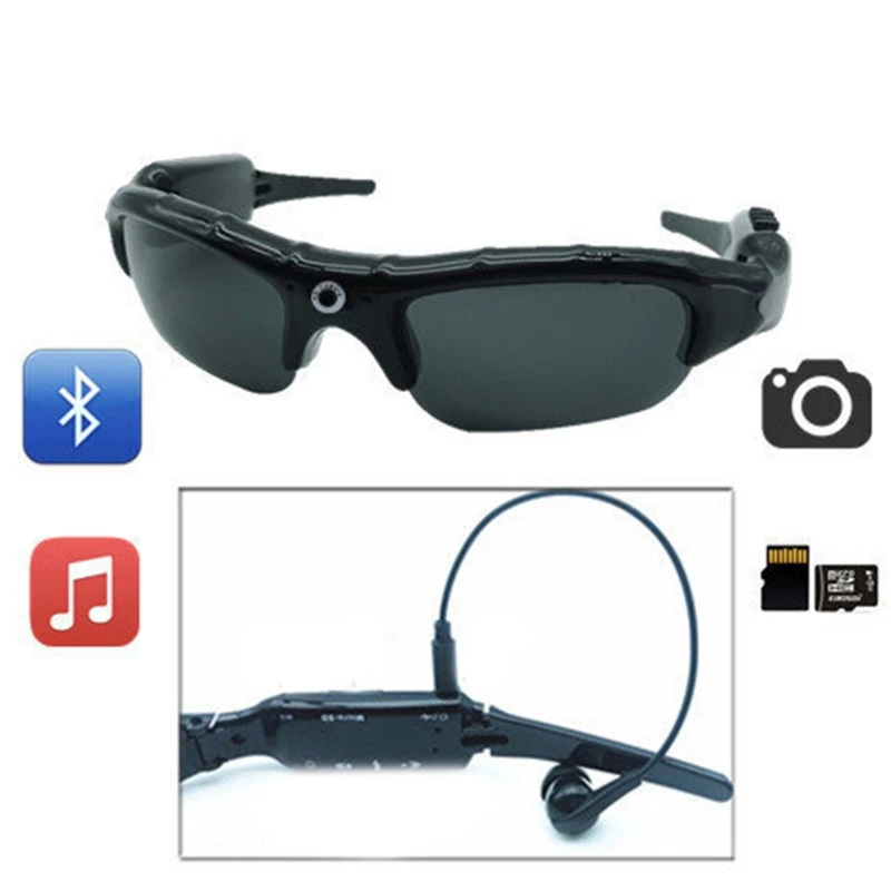 구매 1080P 안경 카메라와 블루투스 MP3 플레이어 선글라스 DV 헤드셋 스포츠 운전 법의학 레코더 편광 렌즈 캠코더