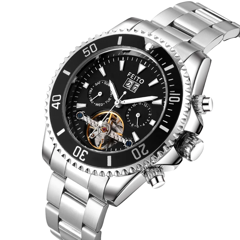 

IBSO FEITO New Men's Luxury Automatic Mechanical Wrist Watch Luminous Display Stainless Steel Waterproof Watch Relogio Masculino