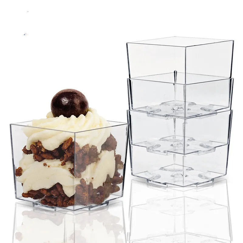 

30PCS 70ML Plastic Mousse Dessert Cups Clear Square Jelly Thickened Ice cream Cups Disposable Pudding Tiramisu Cups