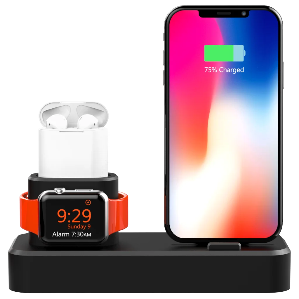 3 в 1 Силиконовая Подставка для зарядки док-станция для iPhone 11 Pro Max/X/XS/Xs Max/8/8 Plus/7/6 apple Watch 5/4/3/2/1 Airpods Pro/2