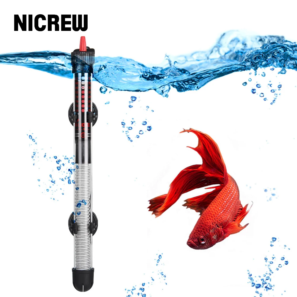 

NICREW Aquarium Heater Rod Adjustable Temperature Thermostat Submersible Auto Heating Fish Tank Aquarium Heater 25-300W 110-240V