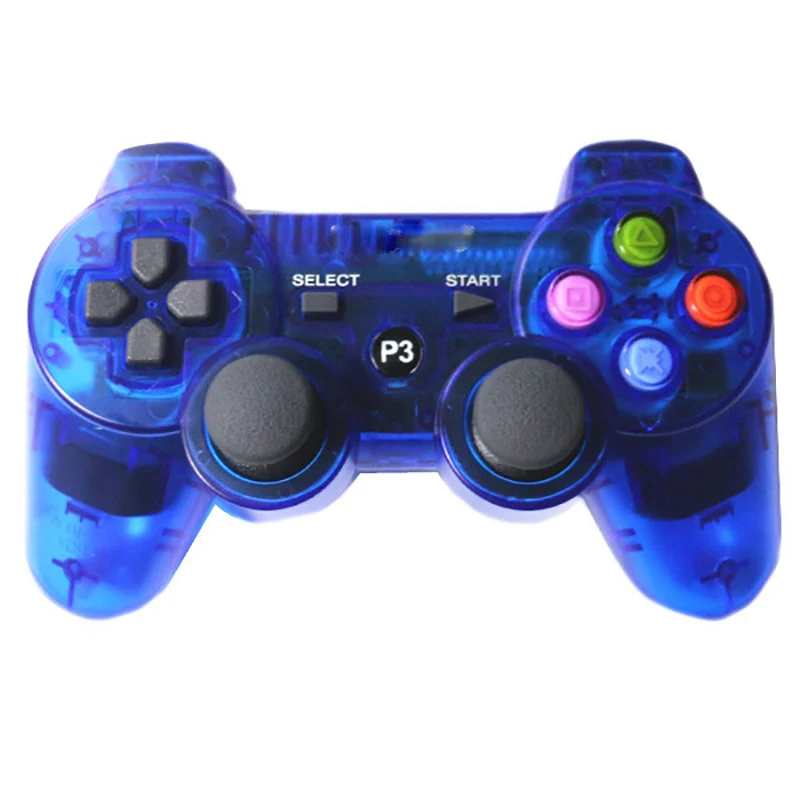 Синий Беспроводной Bluetooth прозрачный цветной контроллер для sony playstation Dualshock 3 PS3 контроллер вибрации геймпад - Цвет: Синий