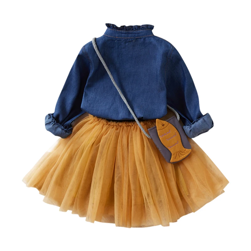 От 2 до 7 лет юбки в сеточку для девочек осенняя джинсовая рубашка с длинными