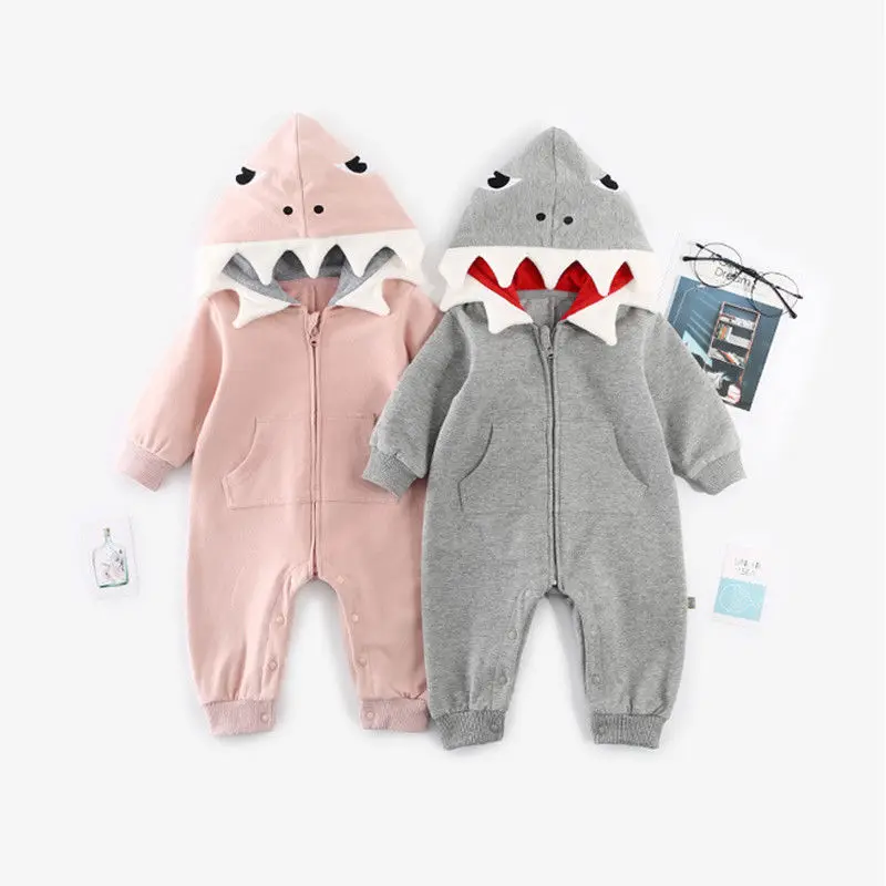 

Boy 3D Dinosaur Costume Girl Solid Pink Gray Rompers Boys Warm Cotton Rompers Baby Playsuit Kids Clothes Spring Autumn