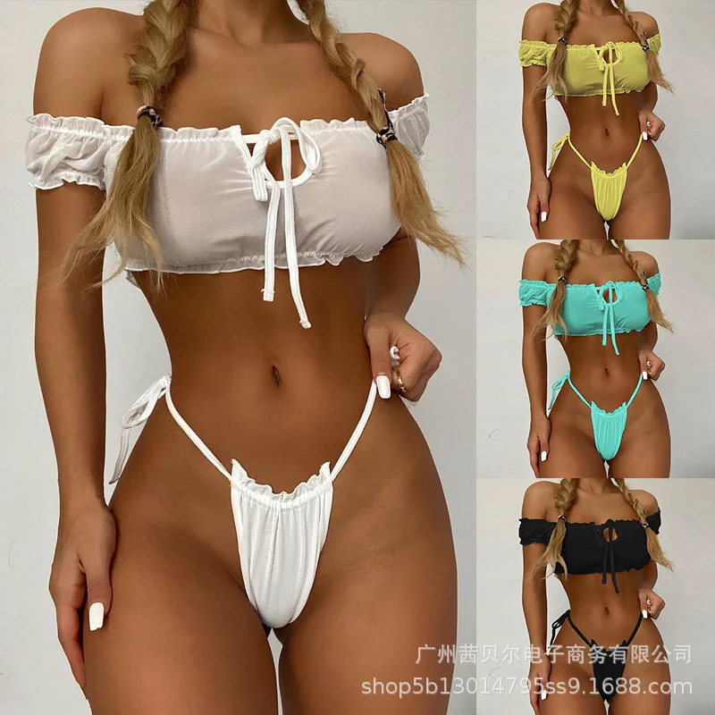 

WEPBEL Summer Fashion Strapless Lace-up Bra + Lace-up Panties Suit Women's Sexy Solid Color Sexy Bra Suit