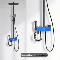 blue led display shower system thermostatic shower faucet set bathtub faucet bathroom tempered glass panel shower curtain set 01