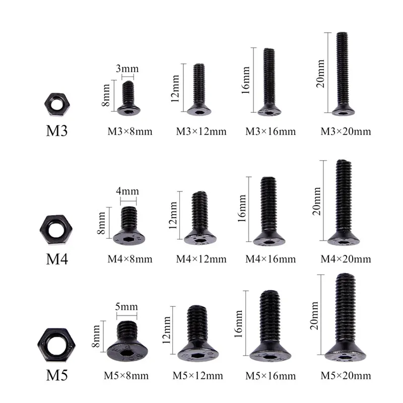 

2021 460Pcs M3 M4 M5 Alloy Steel Countersunk Flat Head HexSocket Cap Screws Nuts Set Assortment Kit PreciseMetric Bolts Nuts Set