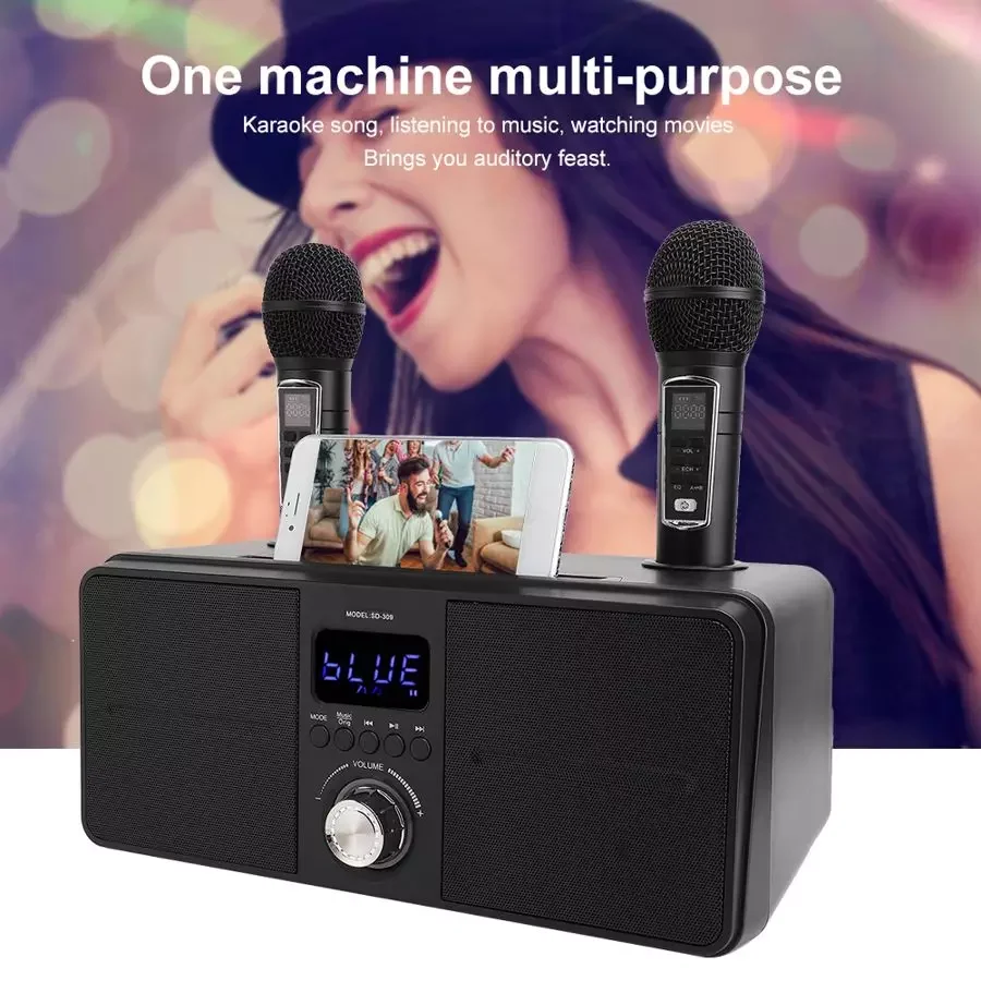 portable wireless column with double mic 30w high power karaoke bluetooth speaker home theater subwoofer bass party caixa de som free global shipping