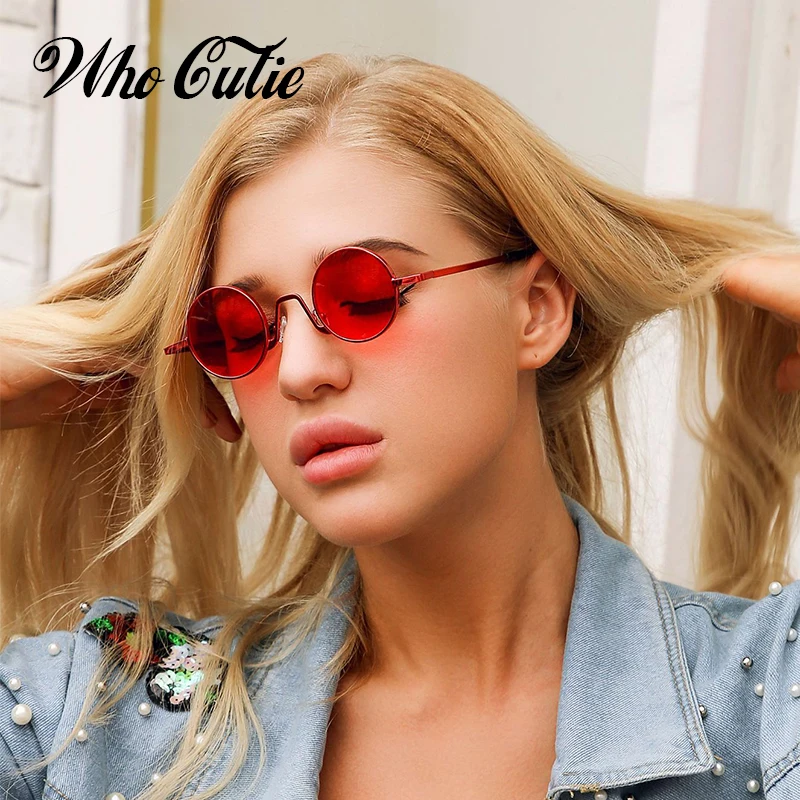 Gafas de sol redondas pequeñas para hombre y mujer, anteojos de sol de estilo Retro, Vintage, con montura delgada, con círculo rojo, a la moda, OM754