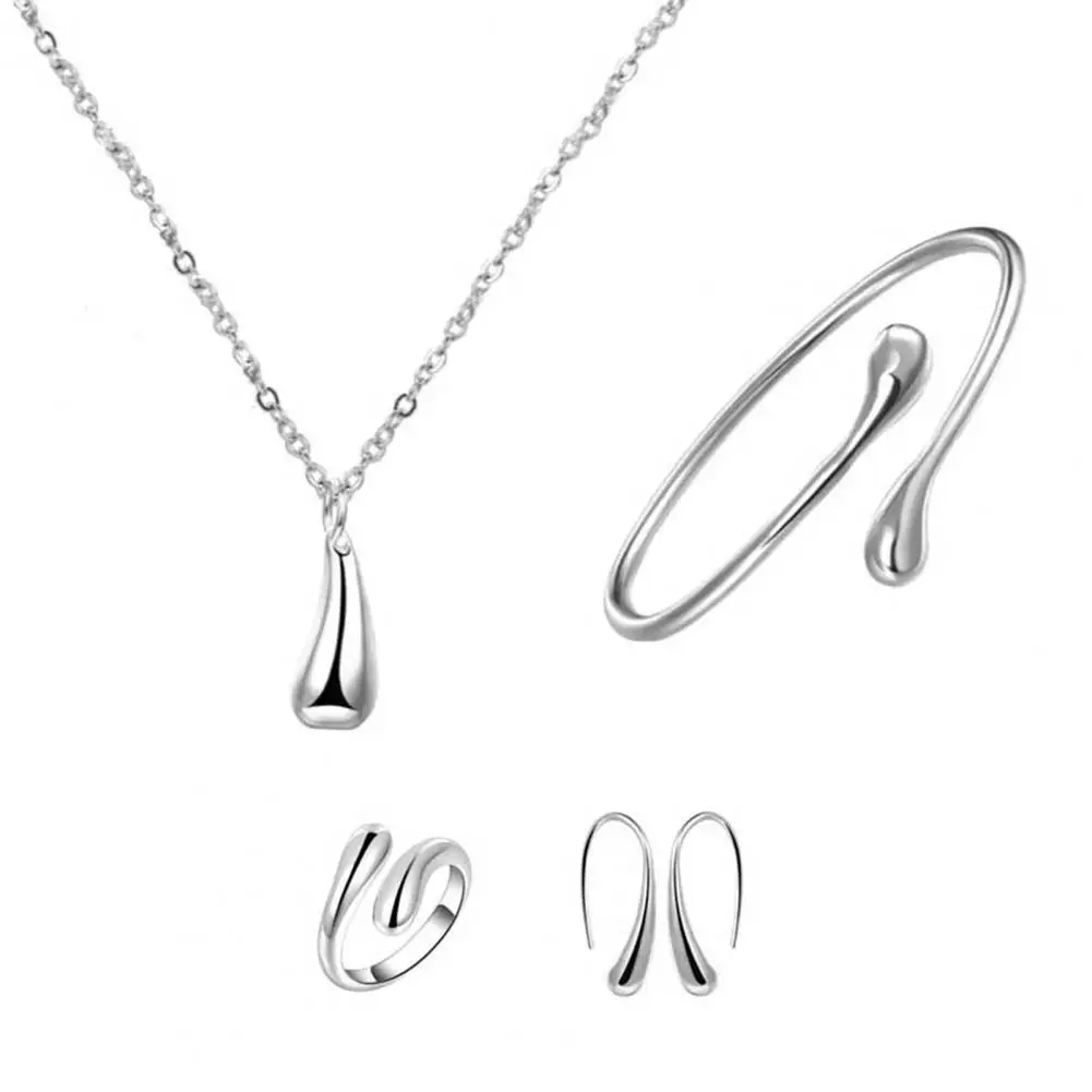

4Pcs Necklace Set Teardrop Charm Compact Alloy Teardrop Charm Earrings Set for Birthday