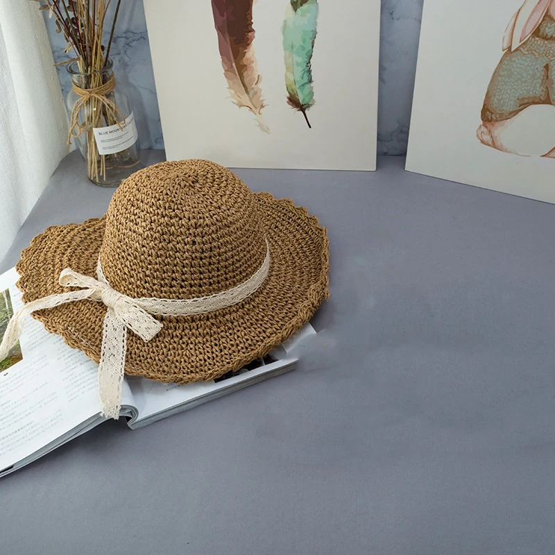 Летняя вязанная Шнуровка с бантиком большими полями соломенная шляпа от солнца