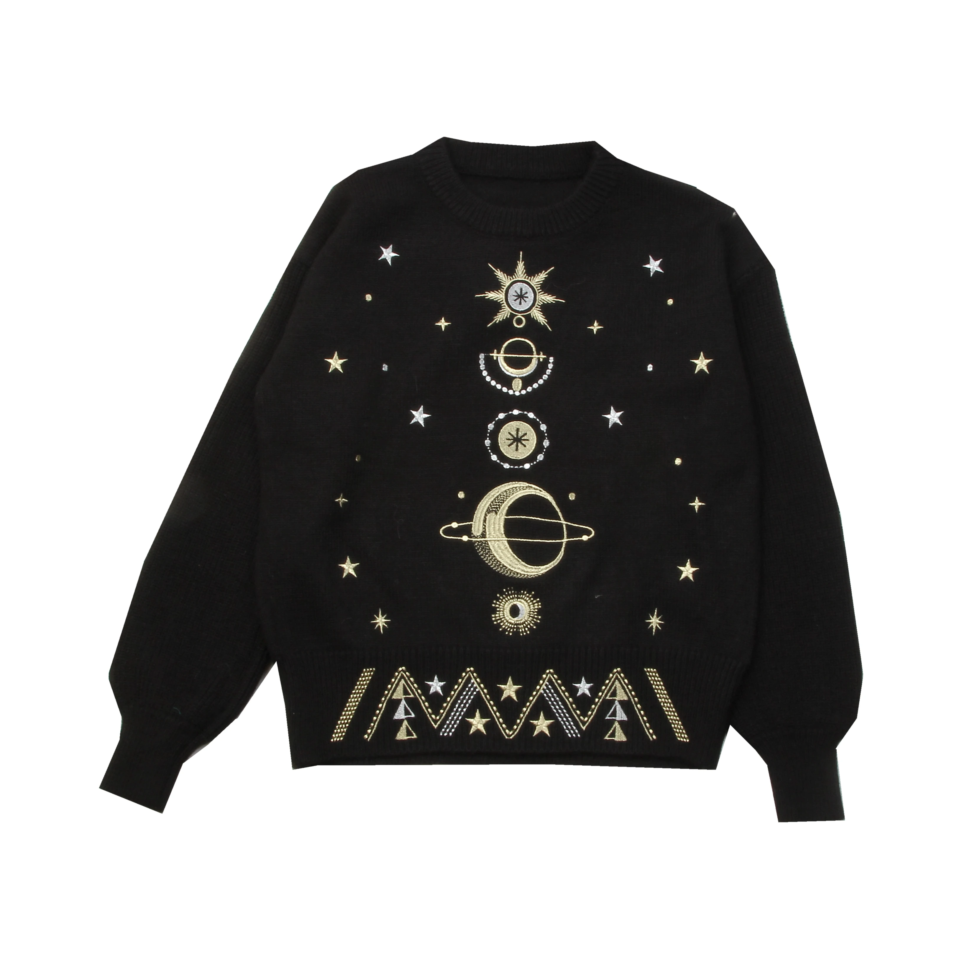 Autumn Winter Female Cosmic Space Pattern Long Sleeves O-neck Knitted Pullover High Quality Women Sweater Jumper Runway Tops | Женская