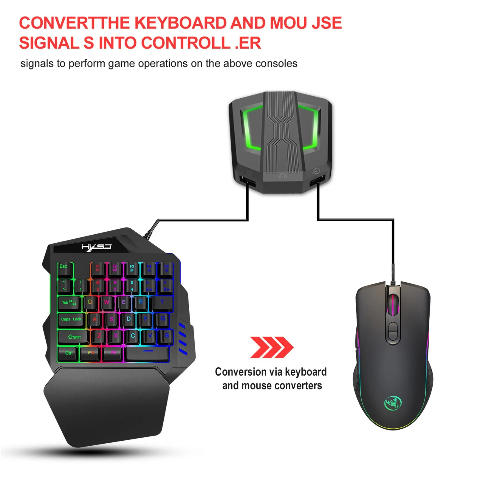 

Mechanical Feeling Rainbow Backlit Keyboard and Gaming Mouse And LED Converter