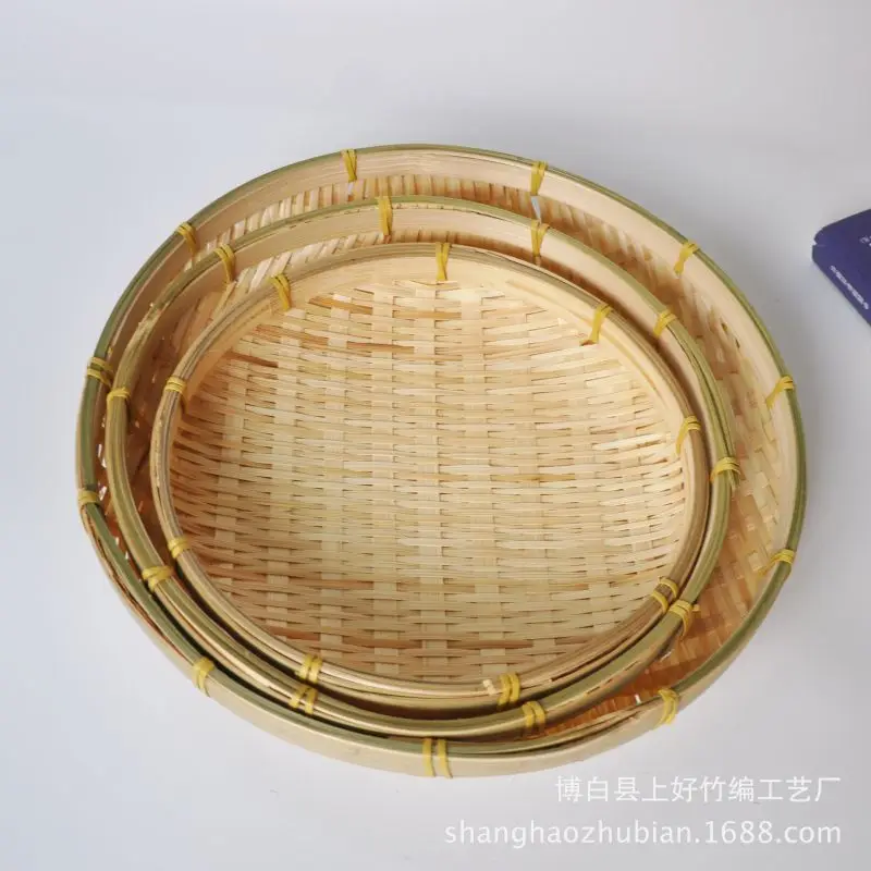 

Kitchen Storage Tray Handmade Weaving Bamboo Sieve Raft Round Dustpan DIY Decorative Fruit Bread Baskets Kitchen Supplies