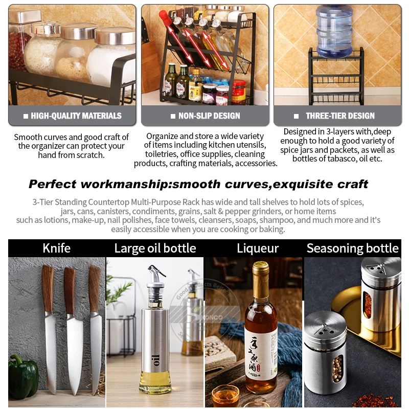 

3-Tier Spice Rack,Multi-Functional Kitchen Storage Rack,Countertop Storage Shelf,Suitable for Kitchen bathroom Storage