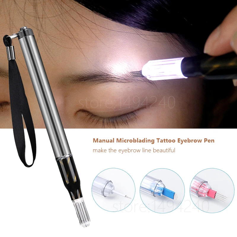 Manual Microblading Tattoo Eyebrow Pen Makeup Tool Blade Holder with LED Light Eyebrow Manual Tattooing Pen For Tattoo Needle