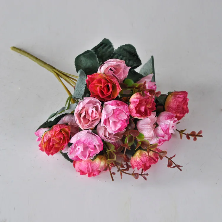 rose red 1 букет шелковых роз, европейский стиль, искусственные цветы, искусственные цветы, свадебные, вечерние, для дома, украшение, роскошный Декор для дома - Цвет: rose red