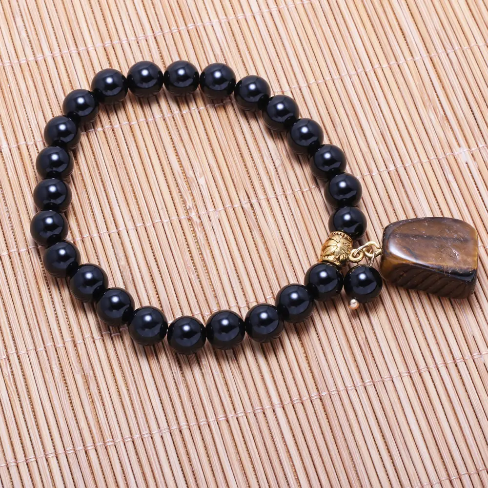 

2020 New Natural Stone Beads Bracelets Semi-tone Pendant Jewelry For Women Obsidian Bracelets Birthday Gift 18.5cm